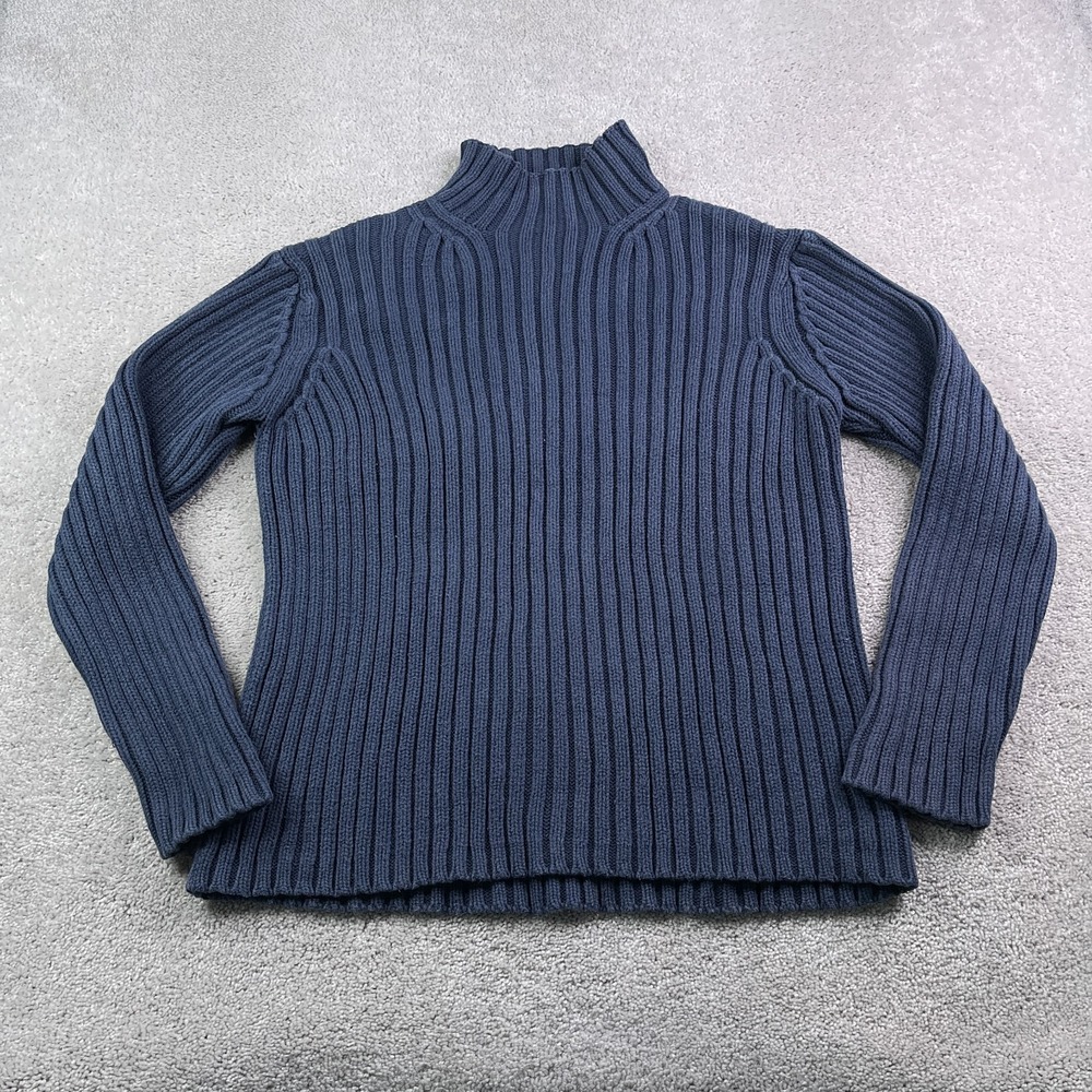 Vintage Gap Sweater Mens Large Blue Heavyweight Ribbed Fishermen Mock Neck